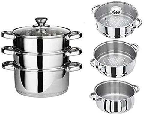 Genérico Olla para Sopa Multifuncional con colador, Olla para cocinar, Olla para Caldo, Olla para Sopa con Tapa, Olla para Caldo de Acero Inoxidable de 3 Capas con Canasta para Vapor, Olla para Sopa