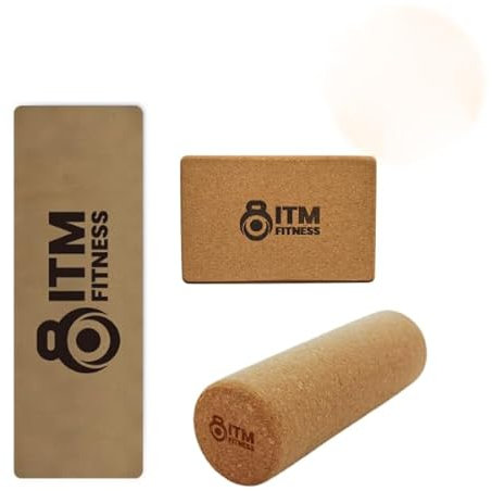 InTheMarket - Öko-Kork-Set – nachhaltige Yogamatte, Block und Rolle – umweltfreundliche Workout-Essentials