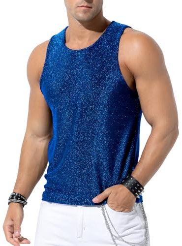 Casey Kevin Glitzer Tank Top Herren Pailletten Hemd Shirt Metallic Glänzend Ärmelloses Oberteil Männer Sommer Tanktop