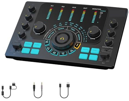 DIKAMAN Table de mixage Audio, Interface C2, kit d'équipement de Podcast – Mélangeur de Podcast Double XLR 6,35/3,5 mm avec Bluetooth 5.3 pour Enregistrement en Streaming en Studio de Kara(Zwart)