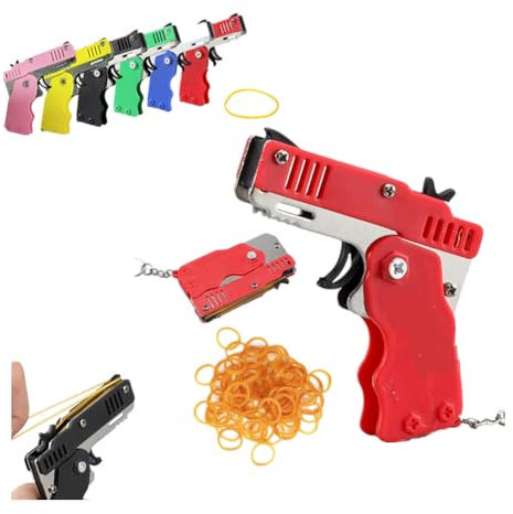 LQQDREX Mini Metal Burst Collapsible Rubber Band Gun Toy, Portable Rubber Belt Gun, Folding Rubber Launcher Toy, with 60 Pcs Soft Elastic Rubber Bands, Shooting Game Activities Gift