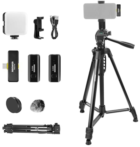 NEEWER BASICS PA056 Vlogging Kit for iPhone Android Phone for YouTube TikTok Streaming Filmmaking Video Recording, Tripod + Microphone + LED Fill Light, YouTuber Starter Content Creator Essentials