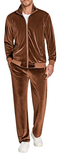 COOFANDY Men's Track Suits 2 Piece Velvet Sweatsuits Long Sleeve Jacket and Pants Sets Zip Up Party Outfits