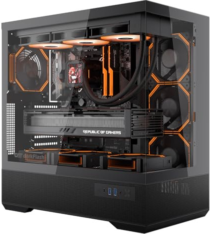 darkFlash LAND451 ATX PC Gehäuse, vertikale Grafikkarte, unterstützt BTF-Mainboards, Midi Tower Gaming Gehäuse Vollansicht, Typ-C, bis zu Zwei 360mm AIO, unterstützt RTX 5090 bis zu 420 mm (Schwarz)