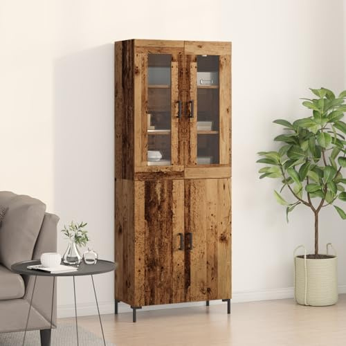 WRJENFSC Sideboard Wohnzimmer 4 Tür Vitrine Landhausstil aus Altholz massiv braun 140 cm breit modernes Lowboard mit Regalen für Esszimmer Flur und Küche