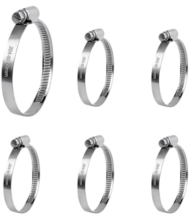 6 abrazaderas ajustables de 40 – 60 mm, abrazadera de sujeción de acero inoxidable 304, abrazaderas metálicas para mangueras, abrazaderas para tuberías para fontanería, automóviles y aplicaciones