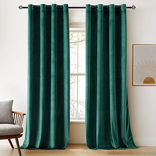 Woaboy Verdunkelungsvorhang Samt Gardinen mit Ösen 140x300 cm Dunkelgrün | Vorhänge Samtvorhänge Blickdicht für Wohnzimmer Blackout Curtains Thermovorhang Schalldämmend Schlafzimmer 2er Set