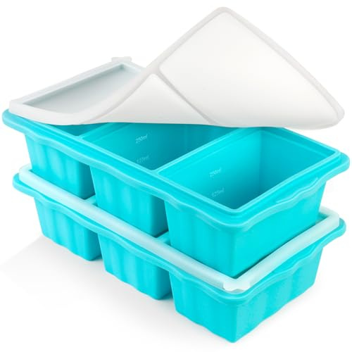 2er Set Silikon Gefrierformen mit Deckel,6 Portionen 125ml/250ml für Suppe | Lebensmittelechtes Silikon, BPA-frei, luftdichte Deckel, leichtes Herausnehmen, 6 Fächer á250ml – Vielseitig Suppe & Soße