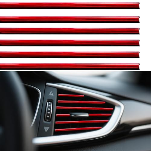20 Stück Auto Lüftungsschlitz Dekoration, 20cm Auto Styling Zierleisten DIY Lüftungsgitter Innenausstattung Streifen, Mehrfarbig Zierstreifen für die Meisten Lüftungsschlitze (Hellrot)