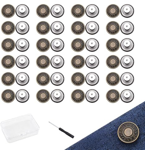 Cyberwork 24 Stück jeans knopf ohne nähen verstellbare hosenknopf druckknöpfe zum schrauben 17mm metall button pins jeans zur reparatur und hosen enger machen