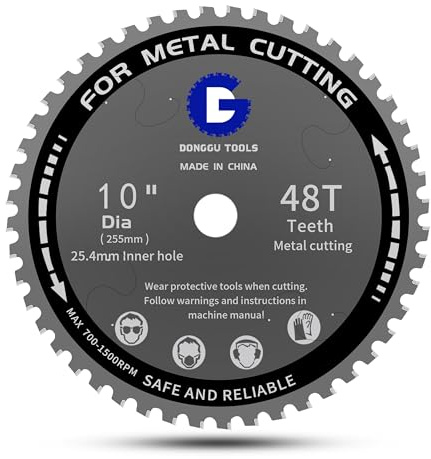 255mm 48T Metal Cutting Saw Blade - Compatible with Evolution,TCT Cermet Carbide Tipped Circular Saw Blade 10 Inch, 25.4mm Arbor for Steel Stainless Steel Metal Pipe Cuttingl(255, 48)