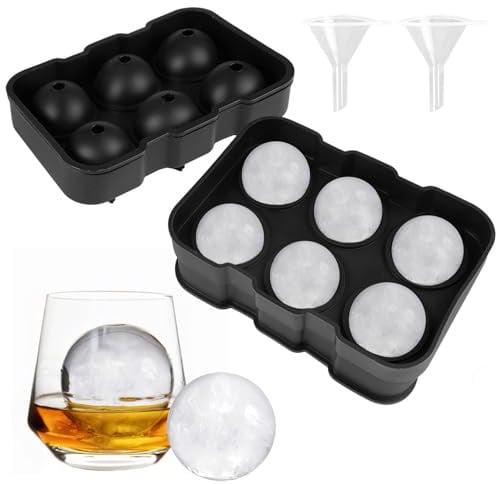 2 Piezas Cubiteras para Hielo Grande Redondo,17x12x5 cm Moldes Bolas de Hielo de Silicona,Sin BPA,Cubitera Silicona con Embudo,Bandeja para Cubitos de Hielo Esféricos para Whisky,Cócteles,Bebidas