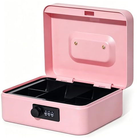 GREELUE Geldkassette mit Münzzählbrett, 20 * 16 * 8.5 cm, Abschließbar mit Zahlenschloss, Cash Box Groß aus Stahlblech, Spardose, Geld Organizer, Pink