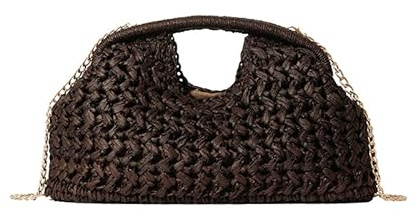 Sac Pochette en Paille pour Femmes, Sac à Main Rond en Paille Uni, Grande Capacité avec Pochette Intérieure, Modèle D'été Tressé pour la Plage, Voyage, Shopping, Travail et Utilisation Quotidienne