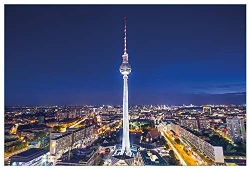 Wallario Küchenrückwand selbstklebend 90 x 60 cm, Motiv: Fernsehturm Berlin bei Nacht | Spritzschutz abwischbar & pflegeleicht
