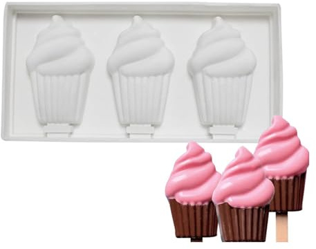 Silikon Eis am, große Cakesicles, Silikonform, ovaler Cakesicle, hausgemachter Kuchen mit 3 Holzstäbchen für Eis am, Cakesicle Dessert Typ Eiswürfel Speckstein (White, 17CMX8CM)