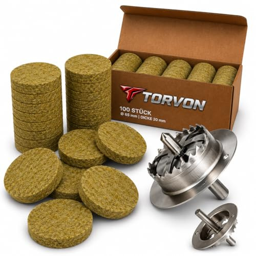 TORVON Pack of 1000 Rock Wool Rondels, Diameter 65 x 20 mm with Stainless Steel Cutter, ETICS Insulation Discs for ETICS Facade Insulation, Non-Flammable A1