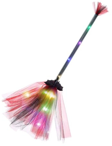 Genérico Escoba Bruja Deco Fiesta Rigolote LED Batería | Escoba brillante cosplay para fiesta de Halloween para casa embrujada puerta de entrada porche jardín patio patio
