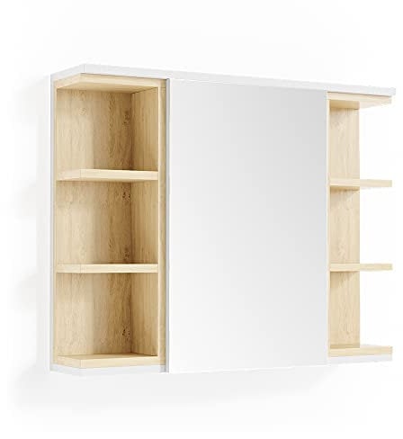 Vicco Badspiegelschrank Aquis, Badezimmerspiegel, Weiß/Sonoma, 79 x 64 cm