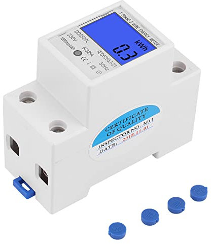 Ftvogue - Misuratore di Consumo Elettrico Monofase, Guida DIN con Schermo Digitale LCD Retroilluminato, 5-32A, 230V