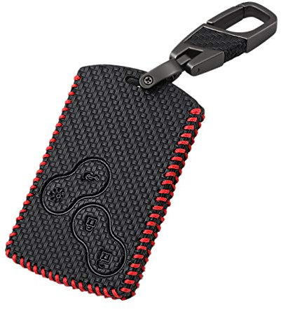 Happyit Style de Fibre de Carbone Cas de Couverture de Clé de Voiture en Cuir Porte-clés pour Renault Clio Scenic Megane Duster Sandero Capturer Twingo koleos 4 Boutons (Ligne Rouge)