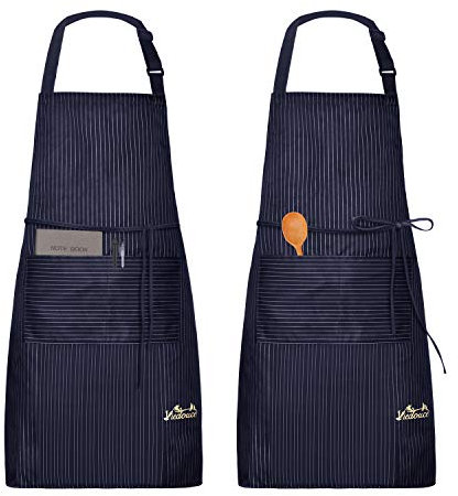 Viedouce 2 Pack Schürze,Wasserdicht Kochschürze mit Taschen,Verstellbarem Küchenschürze Grillschürze latzschürze Küchenschürze für Frauen Männer Chef-Belastbar Einfach zu Reinigen,Streifen Marineblau