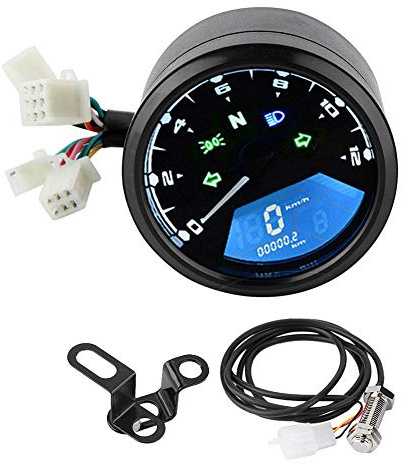Akozon Motorrad Kilometerzähler, Multifunktions LCD Digitalanzeige Hintergrundbeleuchteter Motorrad Drehzahlmesser Geschwindigkeitsmesser Ölmesser
