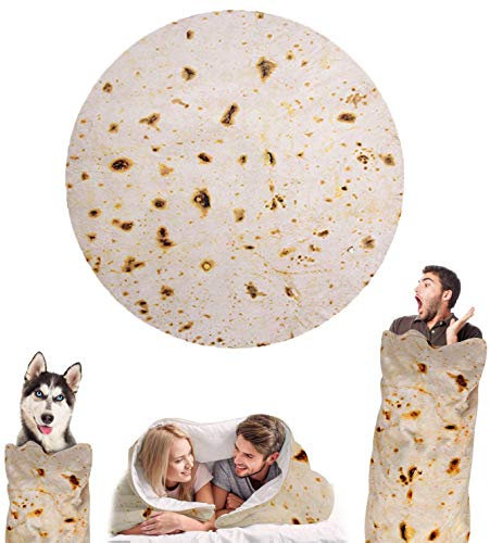 Wenosda Burrito Decke Runde Tortilla Kuscheldecke Zweiseitige Sofadecke Strandtuch Teppich Picknickdecke weich & Plüsch, Alle Jahreszeiten(150cm/60in)