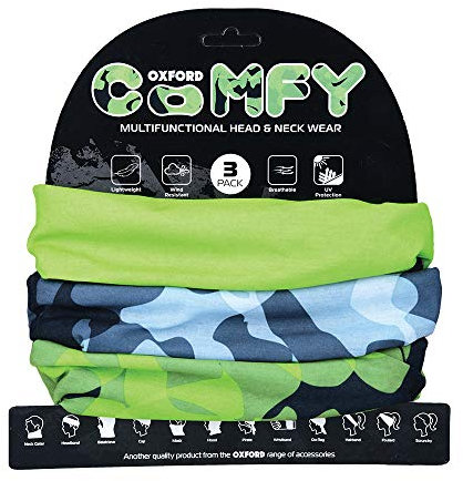 OXFORD Comfy Head Helmet Scarf Neck Warmer. Havoc Green. 3-Pack. Head and Neck Wear Bike Scarf Base Layer. NW149
