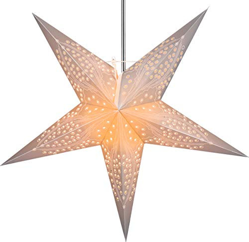 GURU SHOP Faltbarer Advents Leucht Papierstern, Weihnachtsstern 60 cm - Marinus Silver, Papiersterne 60 cm