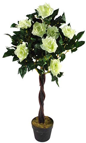 Leaf Artificial, Silk, Twisted Cream Rose Tree, 90cm