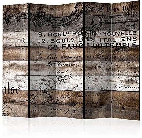 murando - Paravent Raumteiler Innen Retro Vintage 225x172 cm 5-teilig Einseitig Raumtrenner Trennwand Holz Mobiler Sichtschutz Spanische Wand Raum Abtrennung Holzoptik Aufschrift braun f-C-0152-z-c