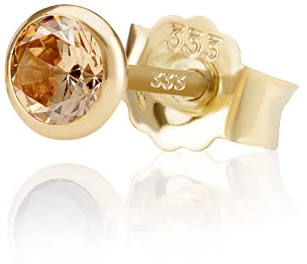 NKlaus Einzel 5,0mm 333 Gelb Gold 8 Karat Ohrstecker Kristall Zirkonia Champagne Butterfly Verschluss Damen Mädchen 3384