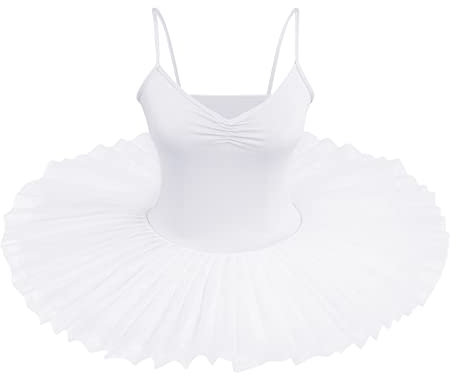OBEEII Elegant Damen Ballettkleid Ballett Tutu mit Samt Balletttrikot Ballettanzug Tanzkleid Wettbewerb Ballerinas Kostüm Ballettkleidung Frauen Ballett-Tanz-Trikot für Damen Weiß A XL