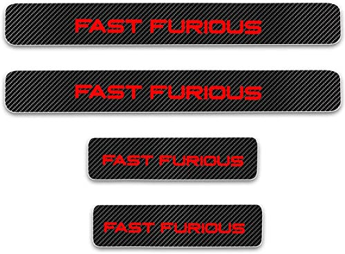 Maipula 4D Carbon Einstiegsleisten Deko Folie, Lackschutzfolie Selbstklebend, Lackschutz Aufkleber passgenau für Auto Ladekante/Türeinstiege mit dem Wort Fast Furious Rot 4 Stück