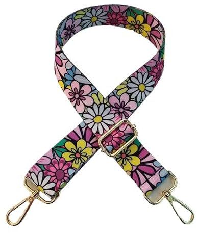 Verstellbarer 3.8CM Schultergurt, Blumen Muster Taschengurt Schulterriemen für Taschen Handtaschen mit Karabiner in Farbe Gold Ersatzgürtel Taschengurt für Damen Herren,Mädchen DIY Zubehör,Bunt