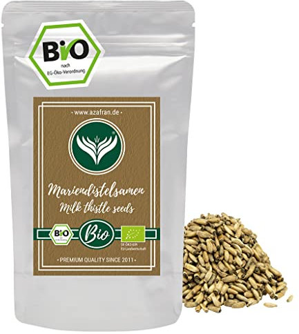 Azafran BIO Mariendistelsamen ganz, Mariendistel Saat Distel Tee, Milchdistel Samen 250g
