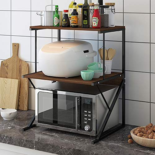 Rainbow Tree 3-Tier Microwave Oven Rack with Shelf for Kitchen, Heavy Duty Microwave Toaster Stand Kitchen Counter Top Organizer, Wooden Baker’s Rack with Metal Frame Brown