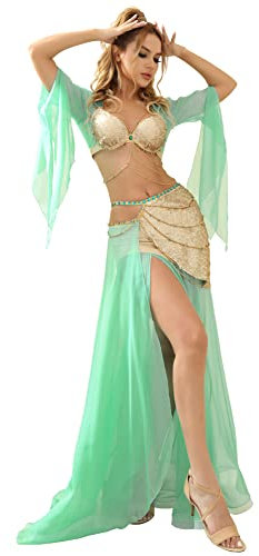 ROYAL SMEELA Grün Bauchtanz kostüm Damen Bauchtanz BH und Rock Bauchtanz Kleidung Profi Bauchtanz Set Bauchtänzerin Kostüme Bauch tanzen Kostuem für Frauen Bauchtanz Outfit Karnevals kostüm