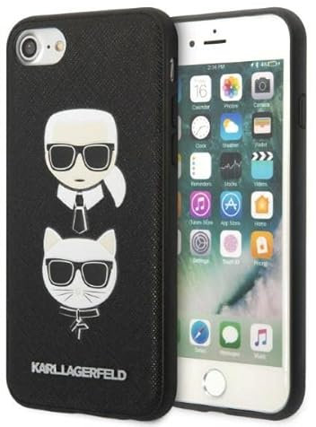 Karl Lagerfeld Saffiano Karl & Choupette Heads - Hülle iPhone SE 2022 / SE 2020/8 / 7 (Schwarz)