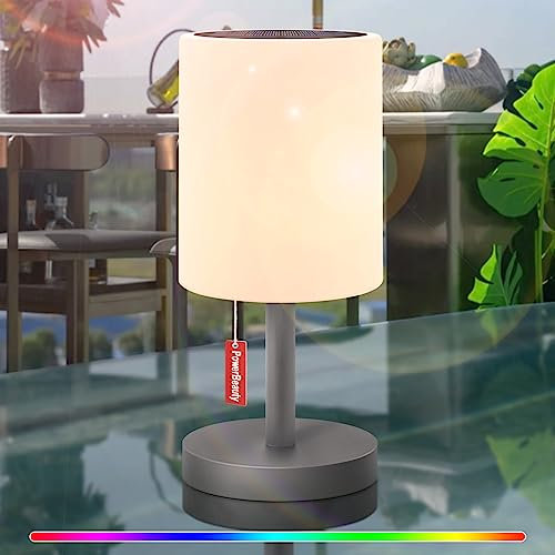 GGII Solar Tischlampe Outdoor Dimmbar 7 RGB Farben Tragbare LED Akku Outdoor Tischleuchte Kabellose, USB und Solar Aufladbar, IP44 Wasserdicht Solarleuchten, Lampe for Außen Garten Balkon(Grau)