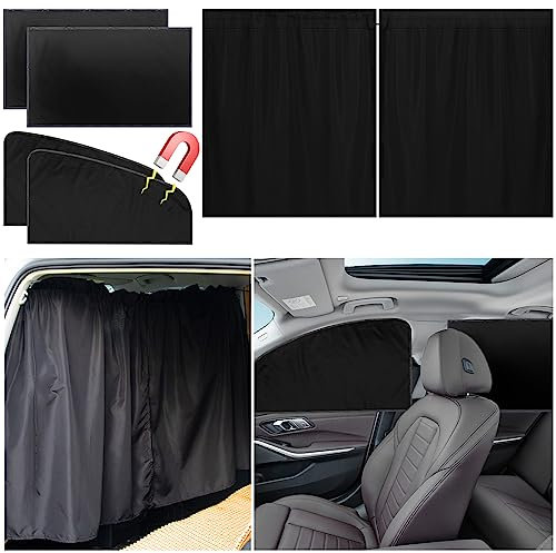 PAMASE Set of 5 Car Privacy Curtains - 4 Magnetic Side Window & 1 Rear Seat Divider Storage Bag, Sun Baby Shades Screen Covers Sedan SUV Camping Travel Nap Sleeping, Black-5pcs-Memory Fabric
