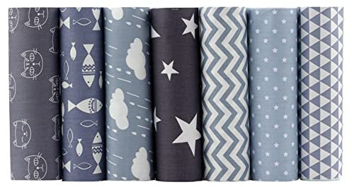 Herbests Baumwollstoff 7 Stück Stoffe zum Nähen Patchwork Stoffe DIY Quadrate Baumwolltuch Paket Stoffreste Paket Stoffreste für Kleidung,Vorhänge,Tischdecken,DIY Nähmuster Handwerk,Grau