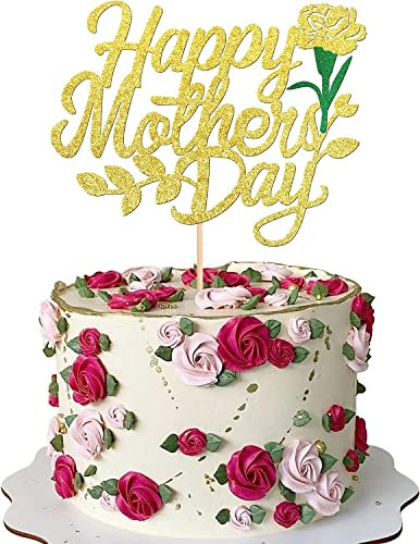1 Stück Happy Mother's Day Tortendeko Glitzer Herz Liebe dich Mama Cake Topper Kuchen Deko für Mother's Day Party Rose Flower Mom Cake Decoration Gold