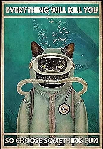 Katze, schwarze Katze, Taucher, Poster, Aquarium, Café, Wohnzimmer, Kunst, Wanddekoration