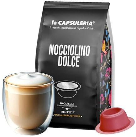 NOCCIOLINO, goloso (80 Capsule) compatibili con Bialetti (anche con modello Gioia e macchine con chip), 8 Pack Salva Aroma da 10 Capsule, gusto alla nocciola, cremoso e senza glutine (La Capsuleria)