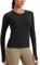 CRZ YOGA Women's Seamless Sports Long Sleeve Shirts Ribbed Running Shirt with Thumb Hole Breathable Quick Dry Fitness Tops Black 12