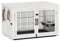 Piskyet Wooden Dog Crate Furniture with 360°Rotatable Removable Dog Bowls, Dog Crate End Table with Tray, Double Doors Dog Kennels for Dogs(XL:43.2 L*28.6 W*30.3 H, Marble White)