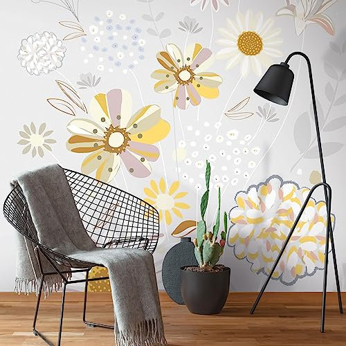 Livingwalls Vliestapete - Tapete Blumen in Gelb, Beige und Rosa - Wandtapete für verschiedene Räume - Wandbild XXL 2,80 m x 1,59 m