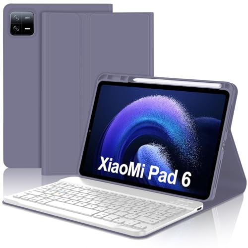JADEMALL Coque Clavier pour Xiaomi Pad 6/6 Pro 11 Pouces 2023, AZERTY Clavier Bluetooth Magnétique Détachable pour Tablette Xiaomi Pad 6/6 Pro, Violet